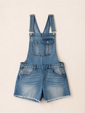 EIGHTYTWO Denim Denim Short Overalls in a Medium Wash Blue / Teen Overalls